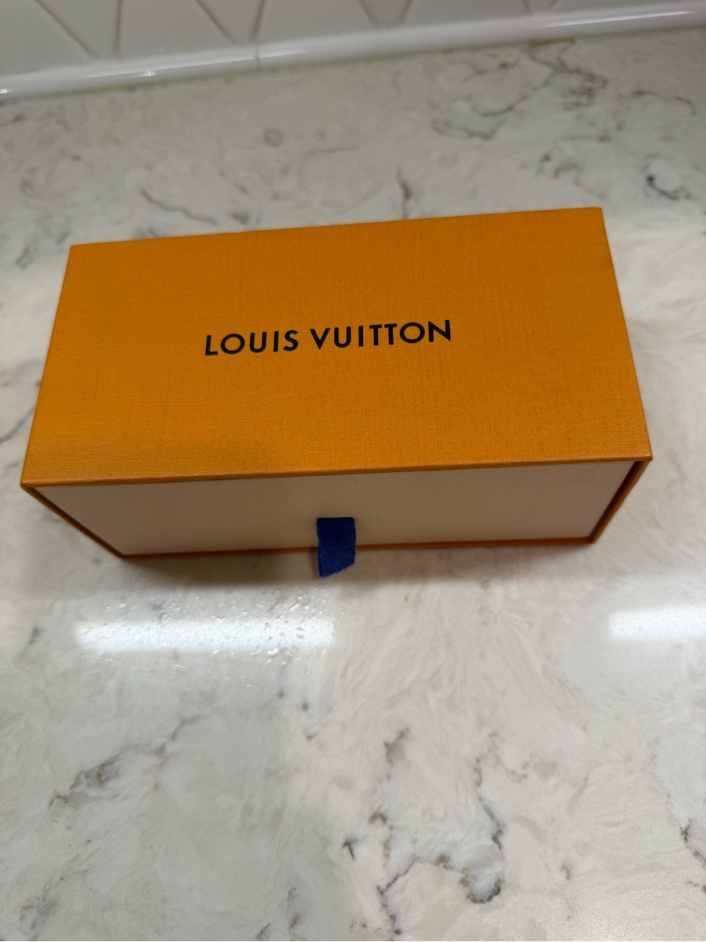 Louis Vuitton Orange Empty Sunglasses Box with Blue Pull Tab